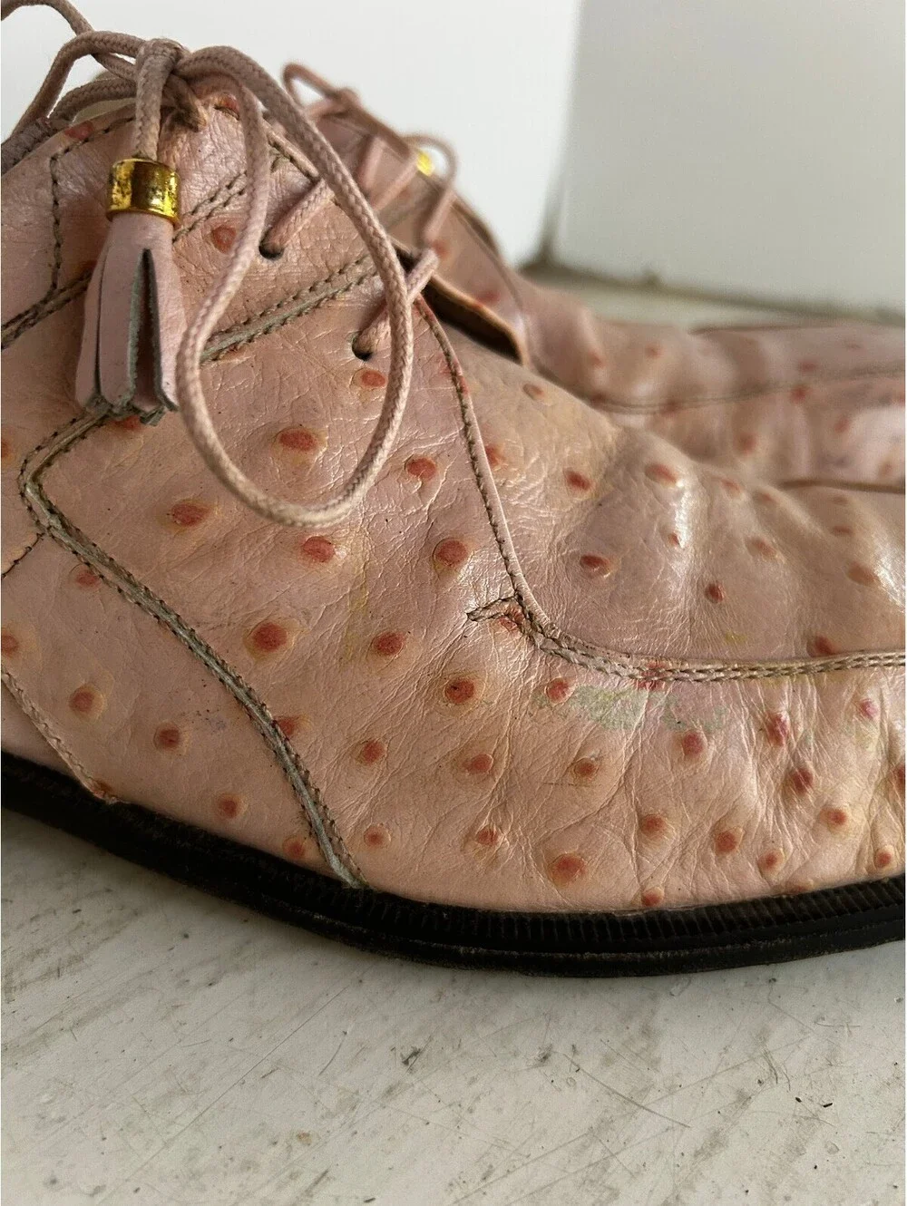 Vintage Marco Vicci Ostrich Pink Blush Dress Shoes Men 10